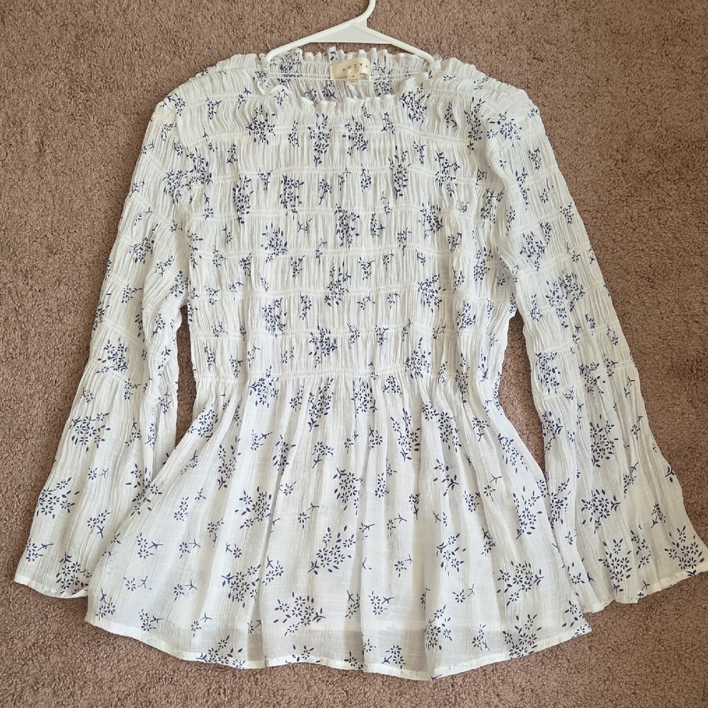 Adiva White and Blue Floral Blouse